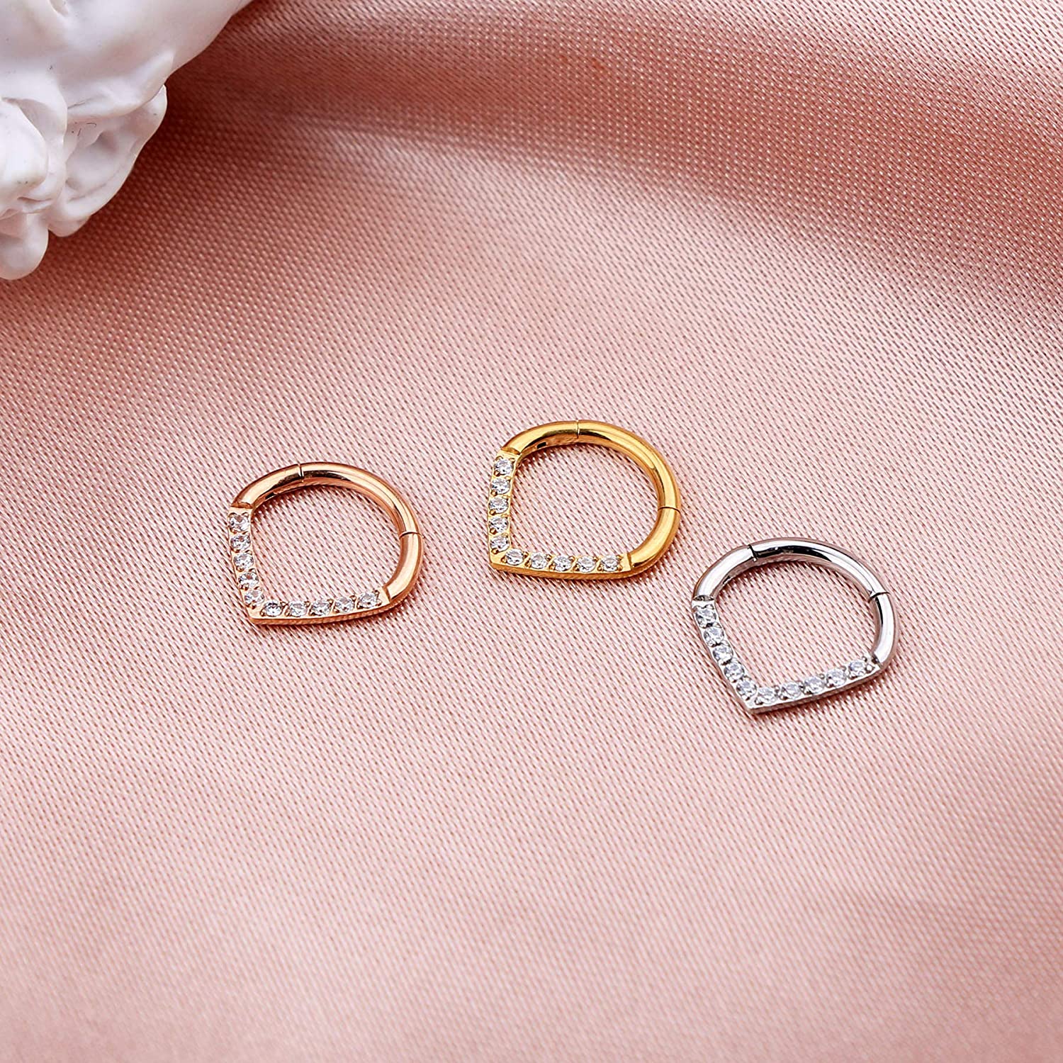 CM Crareesi Mania Teardrop Daith Earrings Hoop Hinged Clicker Rings 16G Helix Cartilage Earrings Hoop 316L Stainless Steel CZ Helix Tragus Daith Septum Clicker Jewellery - Image 4